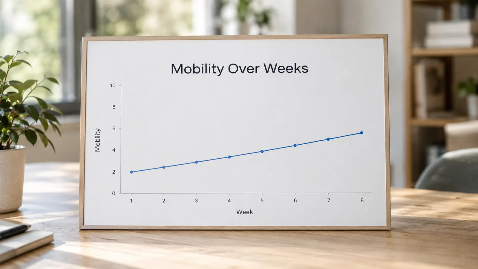 A simple line chart showing a slow upward trend labeled mobility over several weeks