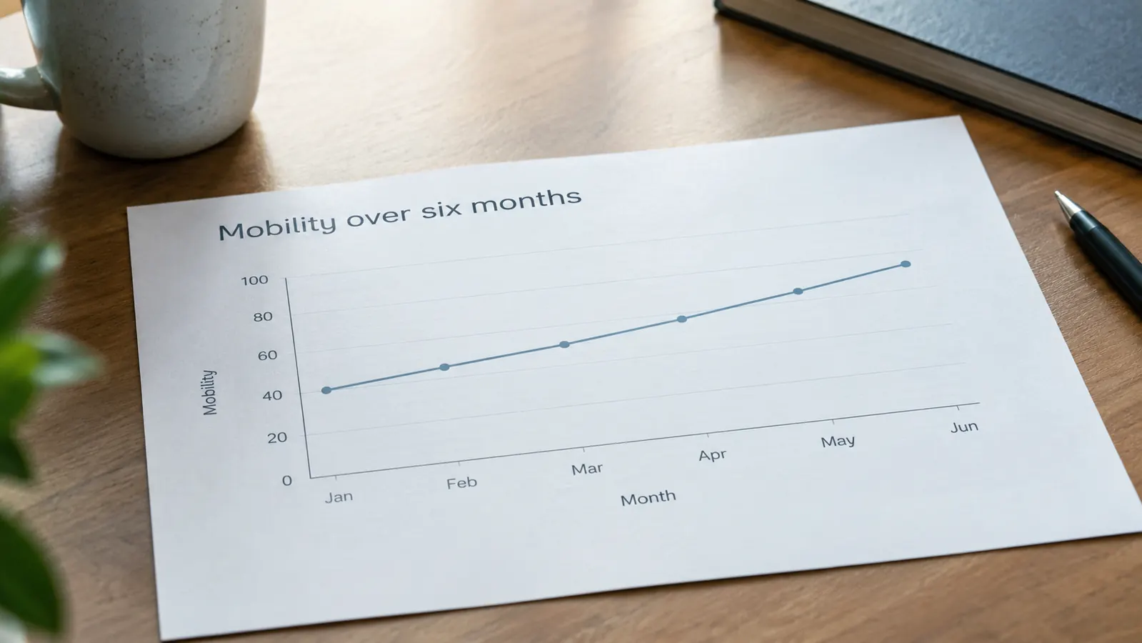 A simple line chart showing a mobility score rising gently over six months
