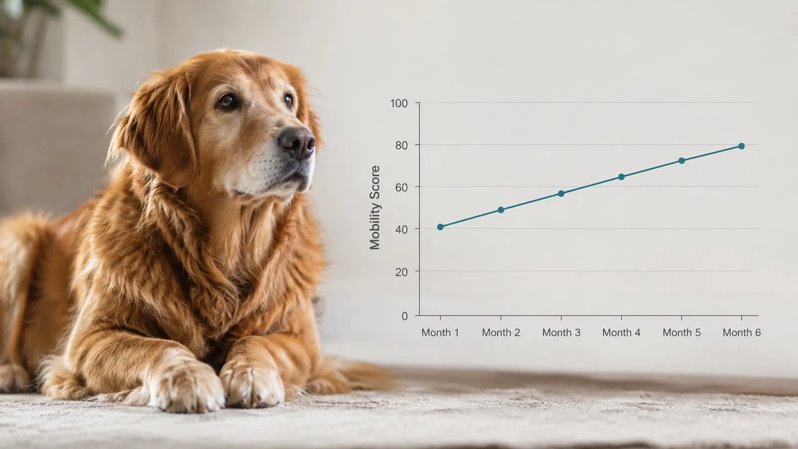 A chart showing a dog's mobility score improving gradually over six months